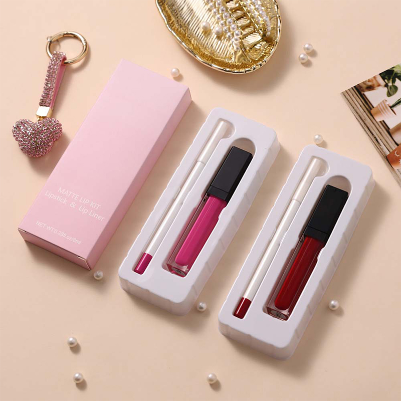 Waterdichte matte vloeibare lippenstift Lipglossset Liplinerpotlood 2 in 1 lipglosssetsets