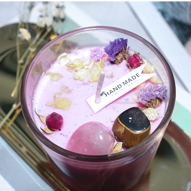 100g Home Decor Handgemaakte Sojawas Aromatherapie Milieuvriendelijke Hoge Kristalsteen Droge Bloem Geurkaars voor Feestjes Verjaardagen Cadeau